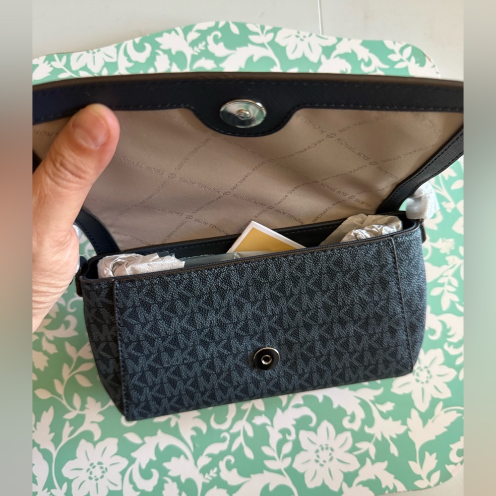 Michael Kors Jet Set Medium Navy Blue PVC Convertible Pouchette Crossbody Bag. - Picture 9 of 14